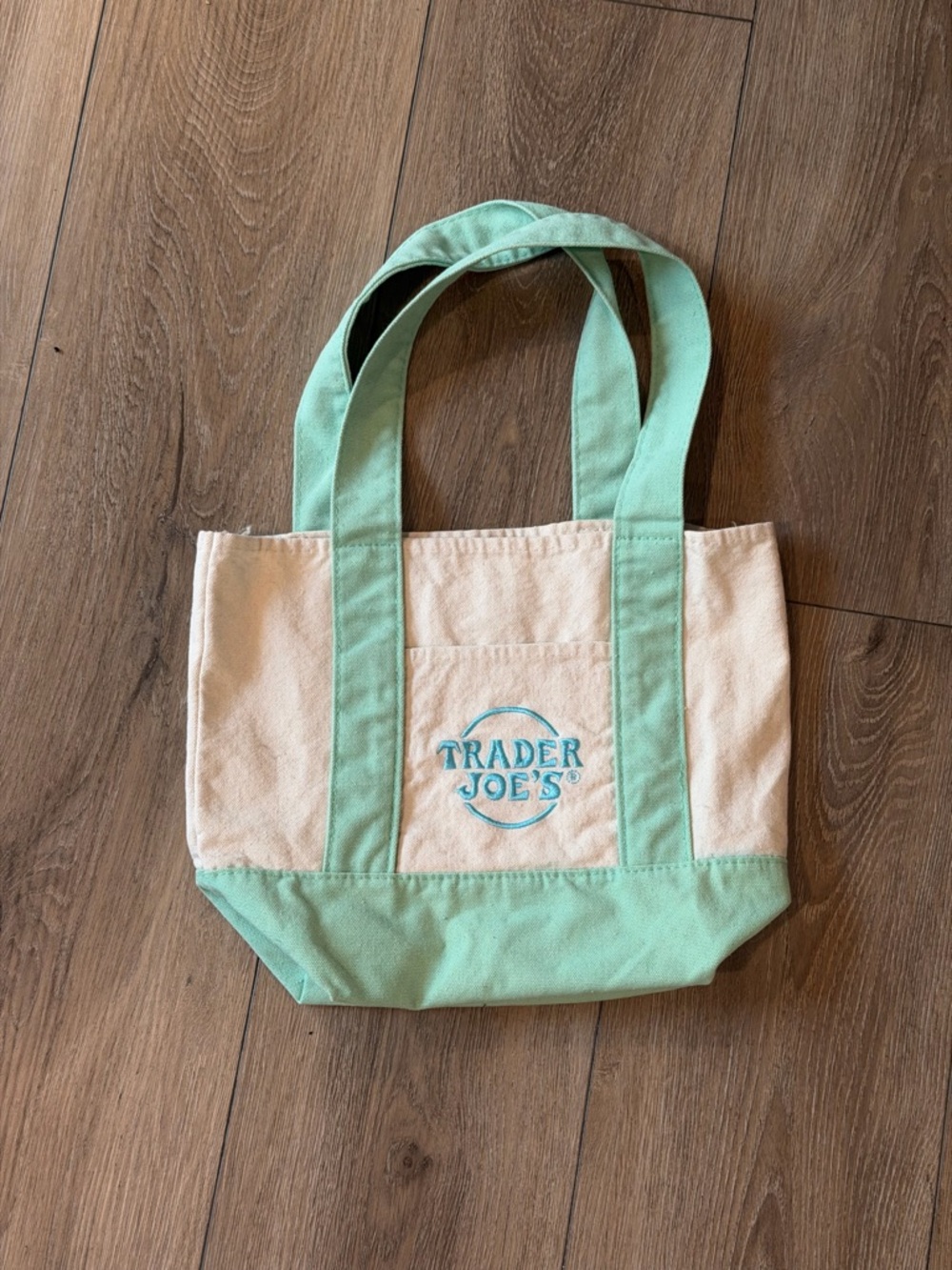 Mint Green and Cream Canvas Tote Bag